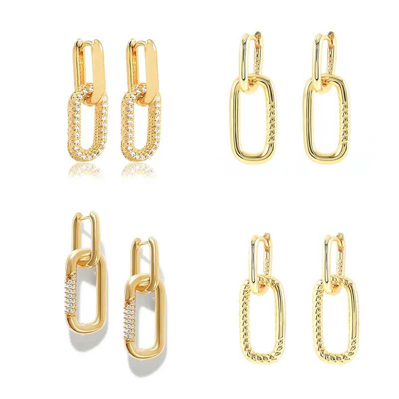

14K Gold Pave Cubic Zircon Convertible Link Earrings for Women Girls | Paperclip Link Chain Earrings | Drop Dangle Earrings