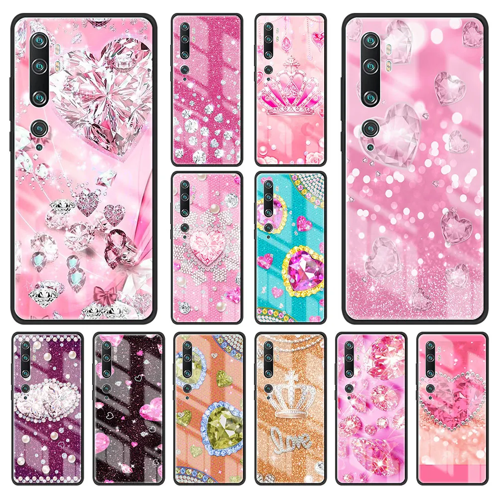 

Luxury Diamond Love Tempered Glass for Xiaomi POCO F3 F4 GT 5G F2 PRO C3 M2 X2 X3 NFC M4 Funda poco x3 pro Phone Case Cover