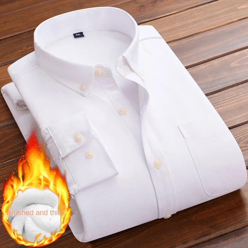 Рубашка мужская приталенная с длинным рукавом теплая бархатная плотная