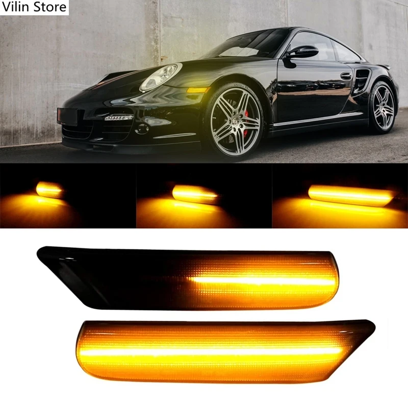 

2PCS LED Dynamic Side Marker Lights, For-Porsche 911 Carrera Targa Turbo 997 Cayman Boxster 987 Turn Signal Light