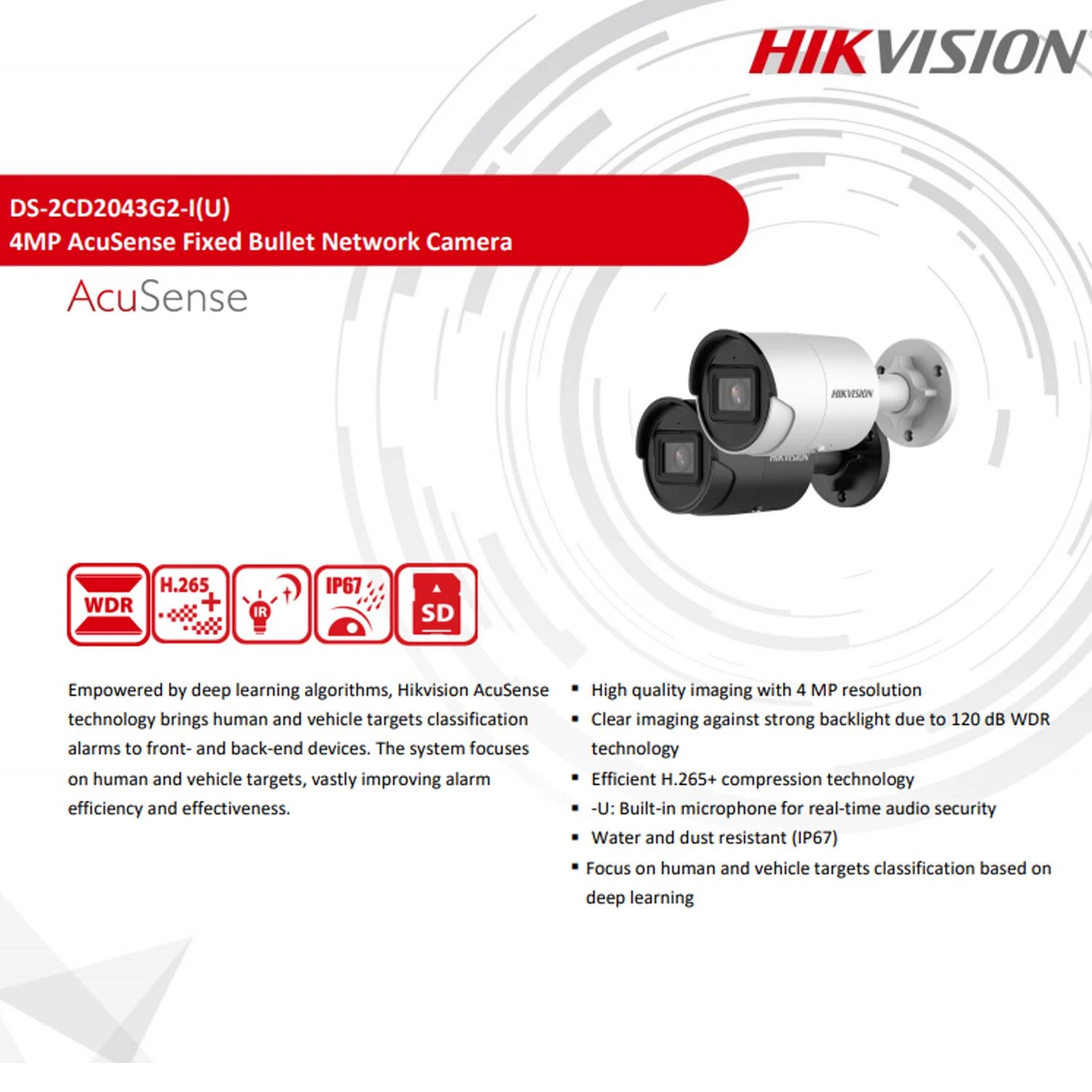 Оригинальная внешняя мини-камера Hikvision DS-2CD2043G2-IU 4 МП H265 + IP67 Встроенный микрофон