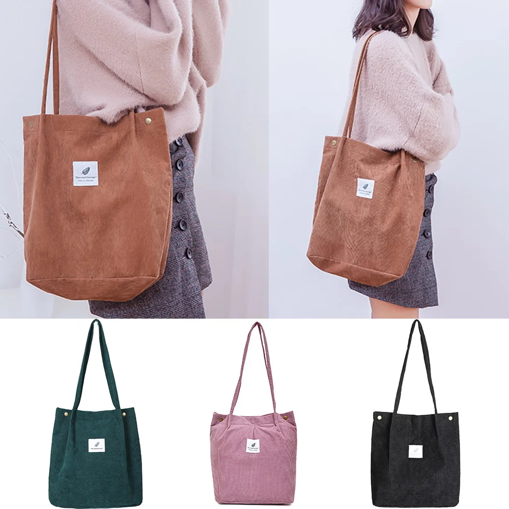 

Corduroy Shoulder Bag Eco Shopping Bag Student Bookbag Travel Cosmetics Key Mobile Phone Tablet Computer Tote Bag Casual Handbag