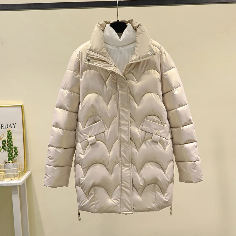 2023 New Winter Jacket Glossy Stand Collar Coat Cotton Padded Casual Parkas Jackets Thick Warm Female Overcoat Outwear