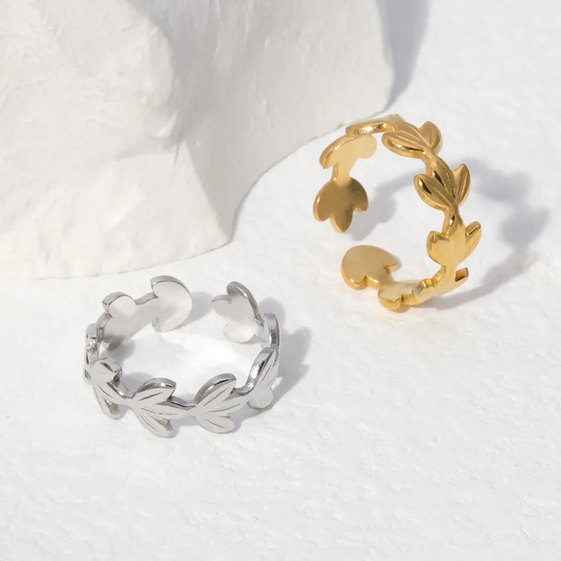 

Big Leaf Fashion Rings For Women Stainless Steel Adjustable Opening Anillos Mujer Couple Birthday Gift Ins Jewelry Envio Gratis