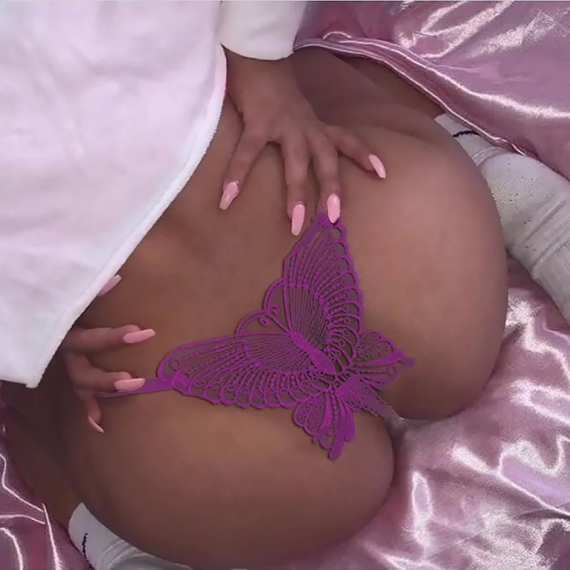 Сексуальные женские кружевные стринги с вырезами в форме бабочки нижнее белье