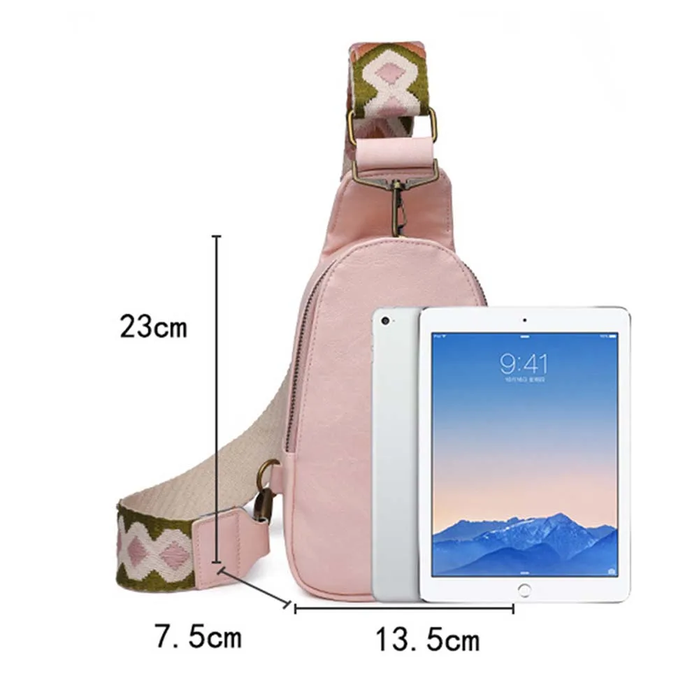 Vegan PU Leather Sling Bags Women Fashion Versatile Guitar Strap Crossbody Chest Bag Female Casual Vintage Boho Fanny Packs