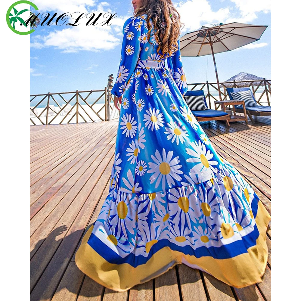 

MUOLUX Beach Dress 2023 Bikini Cover Up Print Bathing Suit Women Kimono Plus Size Tunic Sexy Long Sleeve Swimwear Cover-Ups