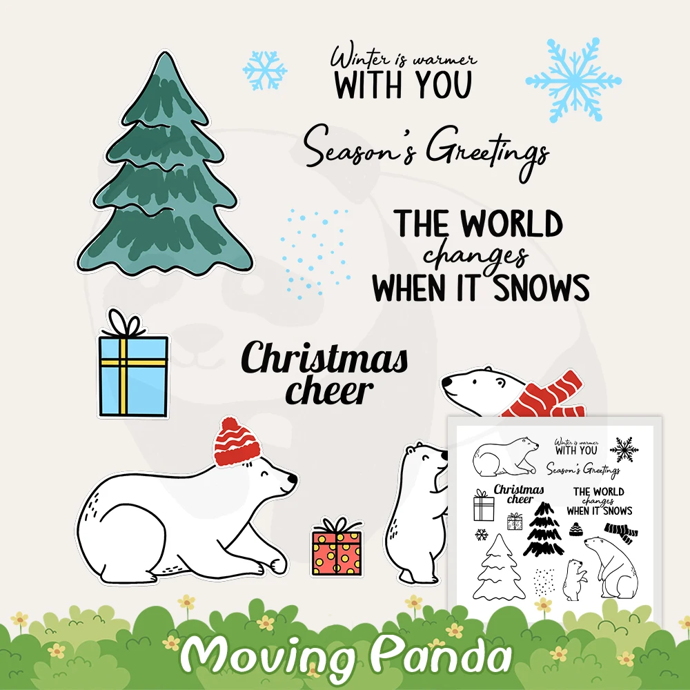 

Cute Winter Polar Bear Christmas Tree Cutting Dies Clear Stamp DIY Scrapbooking Metal Dies Silicone Stamp For Cards Albums Craft