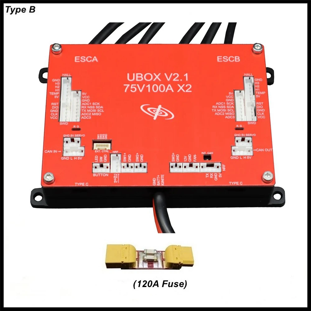 

Контроллер двойного двигателя Spintend 75 В 100AX2 Ubox V2.1 без основания приемника 2,4 ГГц на VESC для электрического скутера, скейтборда, велосипеда