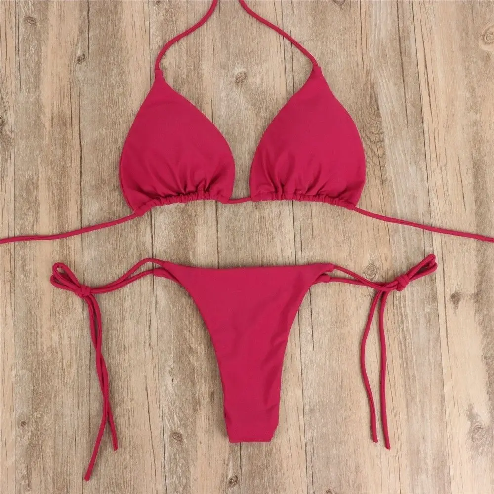 2023 New Bikini Set Solid Color Lace-up Thong Plus Size Swimwear Hot Sale Multi-color Sexy Bathing Suit Women Split Bikini Y2k