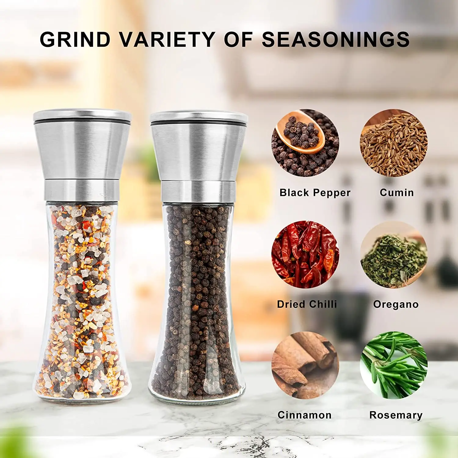 

1Pc Stainless Steel Salt and Pepper Mill Grinder Spice Herp Glass Muller Hand Mill Grinding Bottle Kitchen Gadgets Glass Tools