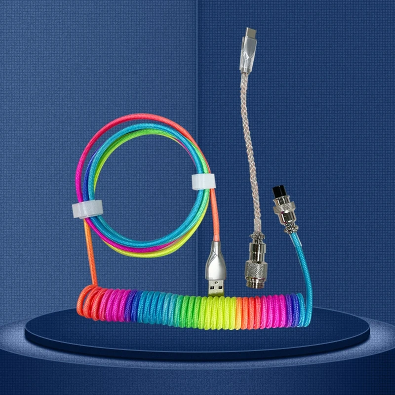 

USB-кабель F19E RGB, 1,5 м, USB-интерфейс Type-C, Спиральный USB-кабель C для механической игровой клавиатуры, USB-кабель, соединитель авиатора
