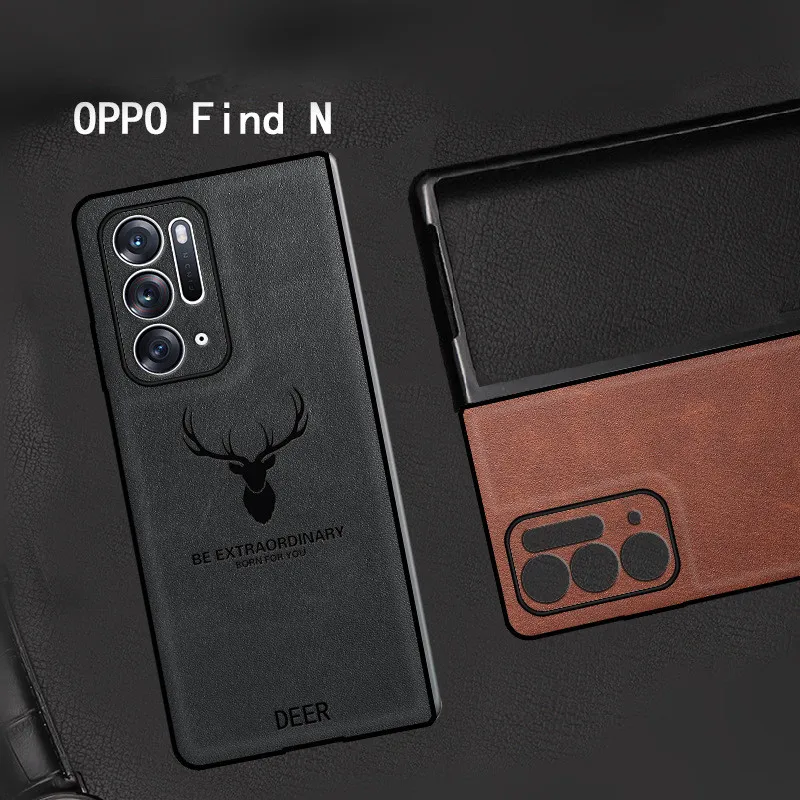 Luxury 2in1 Retro Genuine Leather Fold Phone Case for OPPO Find N 5G Classic Vintage Deer Elk Head Texture Armor Back Cover
