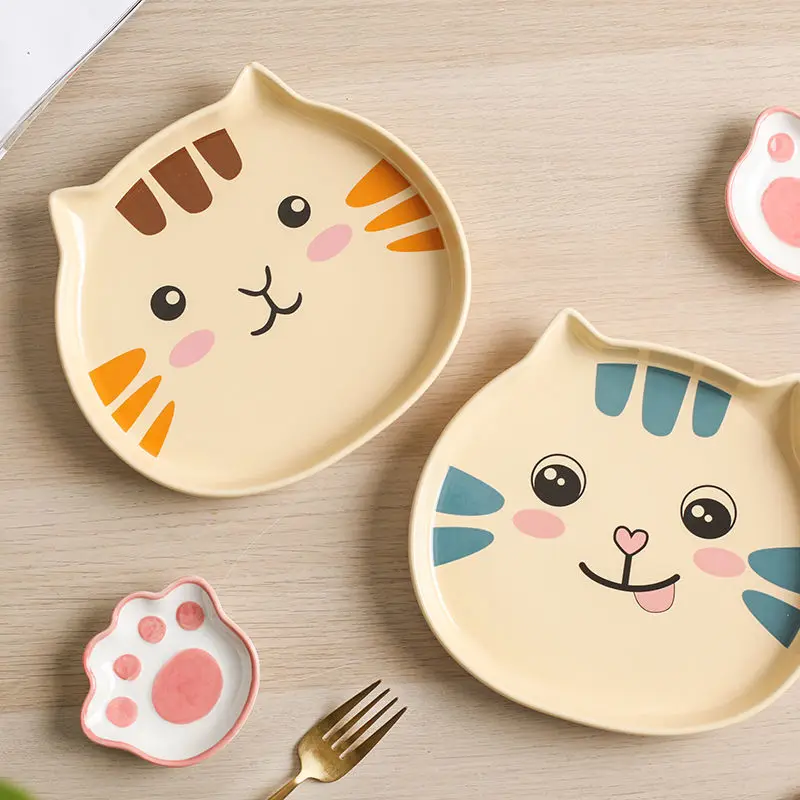 

Cartoon Cat Dinner Plate Sets Hand Painted Retro Under-glazed Dessert Dishes Steak Ceramic Plates Gifts Home Decoratio KEDICAT