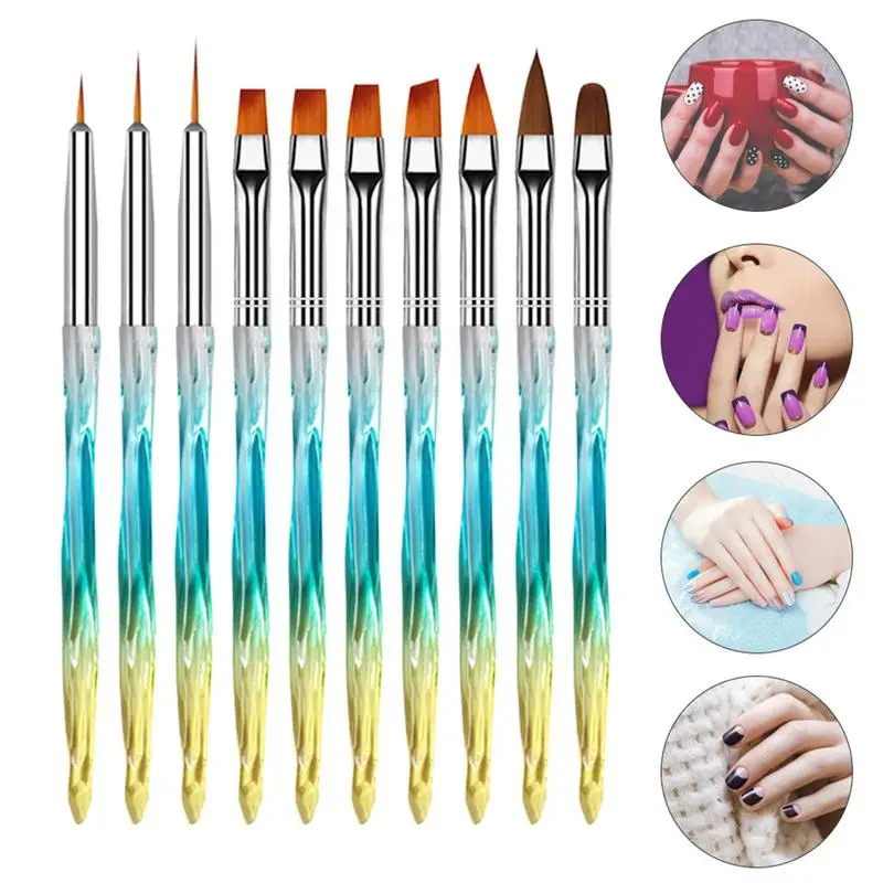 

Various Nail Art Brush Set Manicure Acrylic UV Gel Liner Painting Hooking Flowers Pen Embossing Stylus Dotting Tools 10PCS