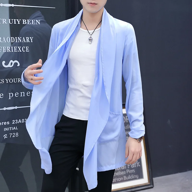 

Cape Summer Men's Cardigan Long Handsome Sun-protective Clothing Ice Silk Chiffon Super Thin Breathable Couples Coat Men