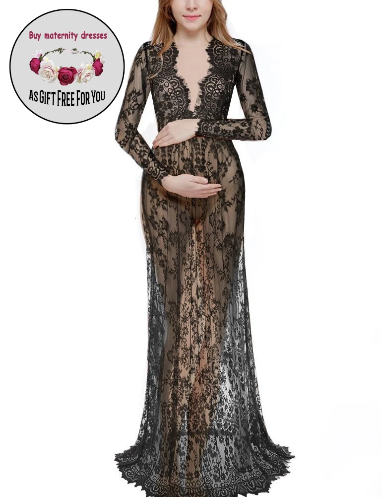 

Pregnancy Woman Fancy Photo Shoot Studio Dress Maternity SexyV-neck Lace Flower Gown Dress Pregnant Photography Props