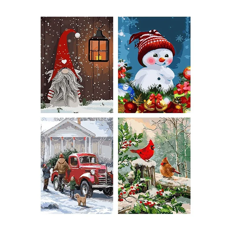 

Набор рождественских раскрасок по номерам для взрослых, Раскрашивание по номерам «сделай сам», Санта-Клаус, снеговик, грузовик, кардинал, ра...