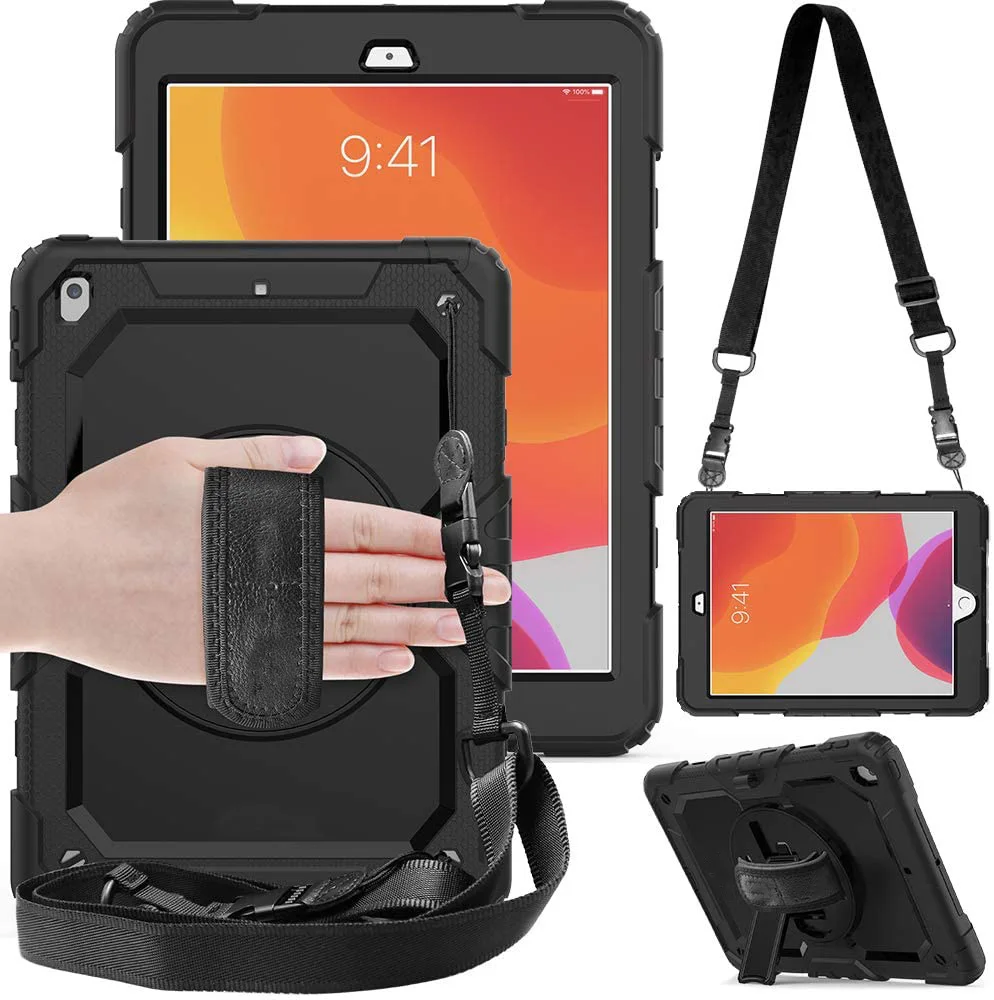 

For iPad 8th/7th Generation Case 360 Rotating Rugged Stand Hand Strap Screen Protector Armor Cover Case for iPad 10.2 9th 2021