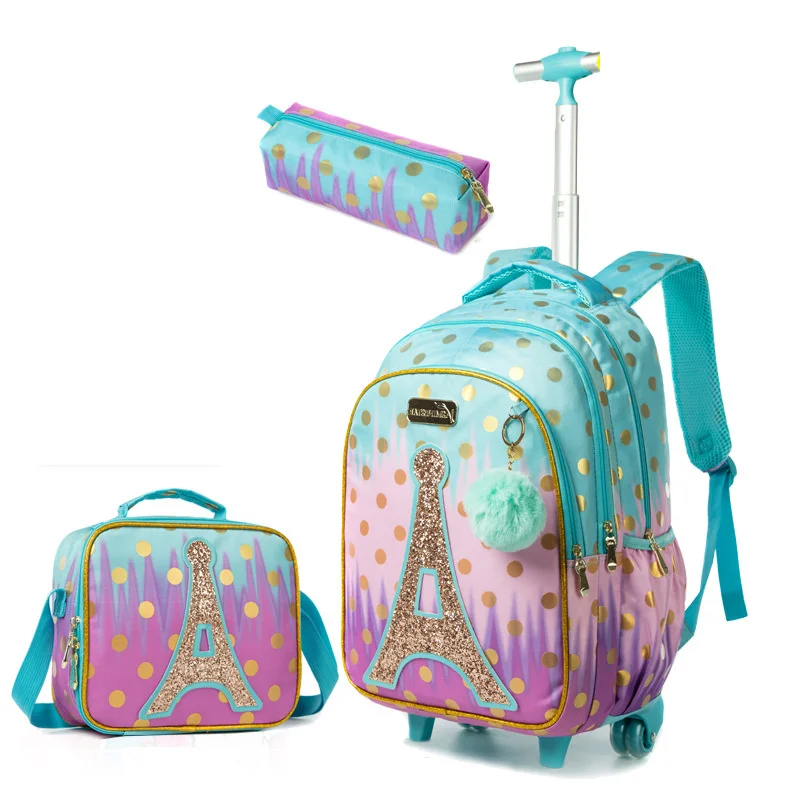 Children school Rolling Backpack Bag School Wheeled Backpack for girls SchooTrolley Bag Wheels Kids Travel luggage Trolley Bags