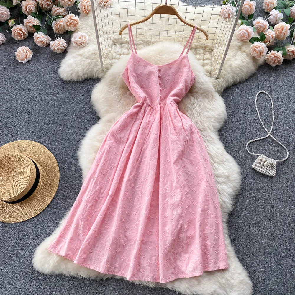 

Women New Fashion Summer V Neck Sleeve Slim Gauze Jacquard Dress Sleeveless Solid Color Sexy Clothes Vestidos E869