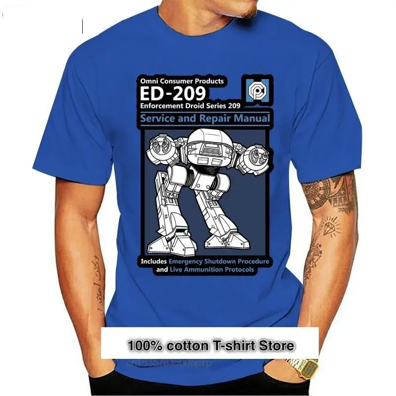 

Camiseta azul para hombre, camiseta informal de moda de verano con estampado de Robot Ed, ropa de algodón de alta calidad, 209