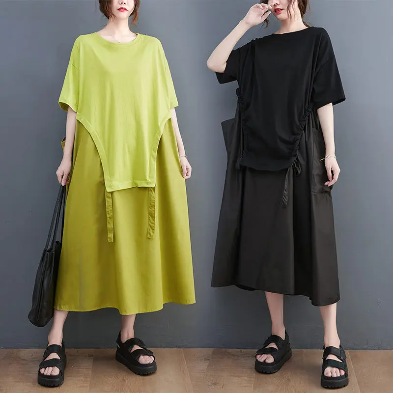 

Design Temperament Dress 2022 Women's Wear Summer Slimming Large Size Korean Style Stitching Long Dress Casual Clothing h1355