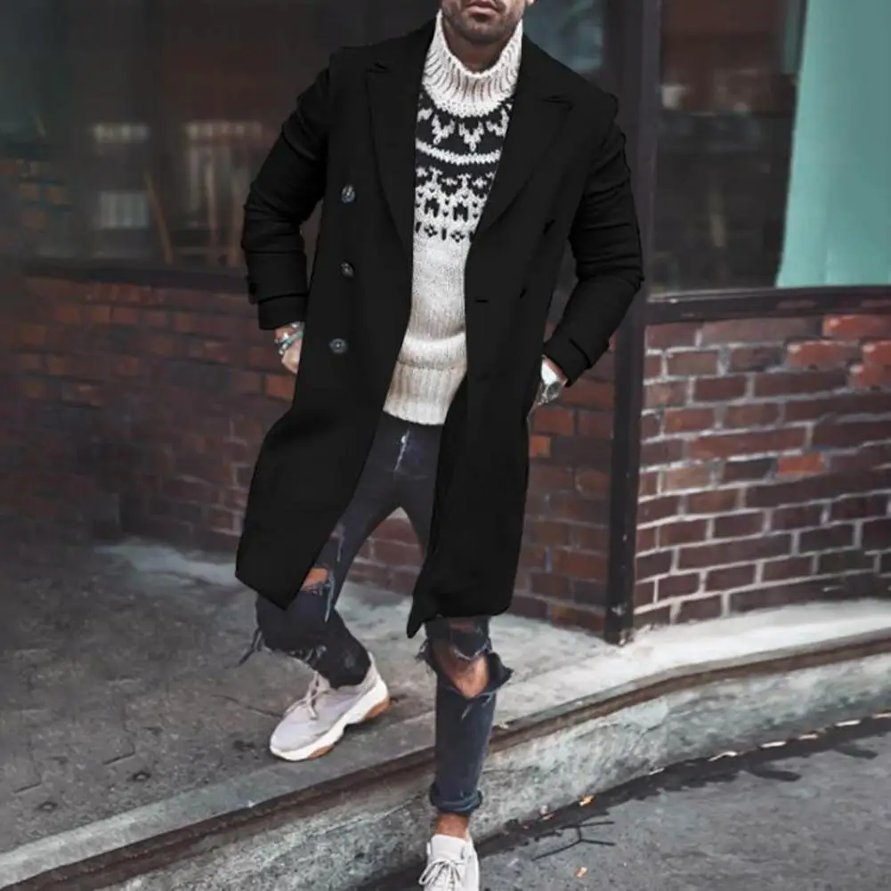 

Popular Men Windbreaker Man Men Overcoat Lapel Turn-down Collar Buttons Windbreaker Coldproof