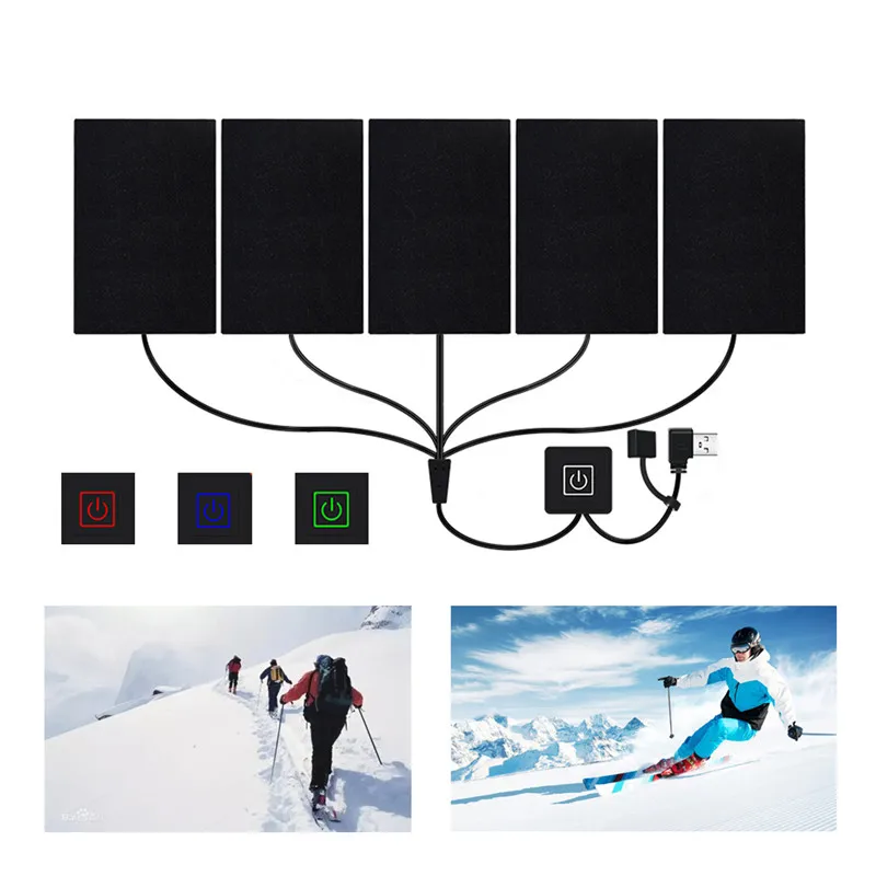 

8/6/5/3 Heads USB Charging Ski Hiking Cycling Clothing Heating Pad Electric Heating Sheet For Vest Jacket Winter Warm Heated Mat