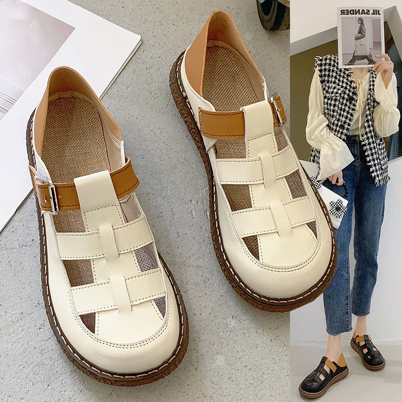 

Retro Woman Shoes Flat Sandals Summer Heels Two Weare All-Match Original Low Without Multicolored Comfort 2022 Gladiator Girls