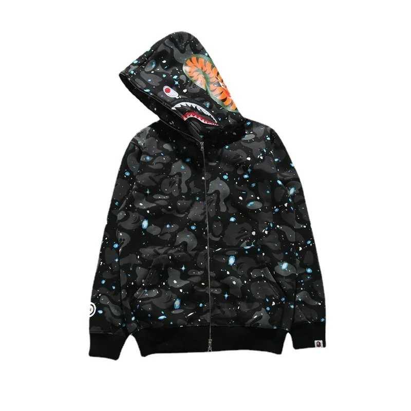 

New Autumn Winter Cotton Men's Woman Hoodie Casual Shark Luminous Camouflage Plush Sweatshirt Loose Coat