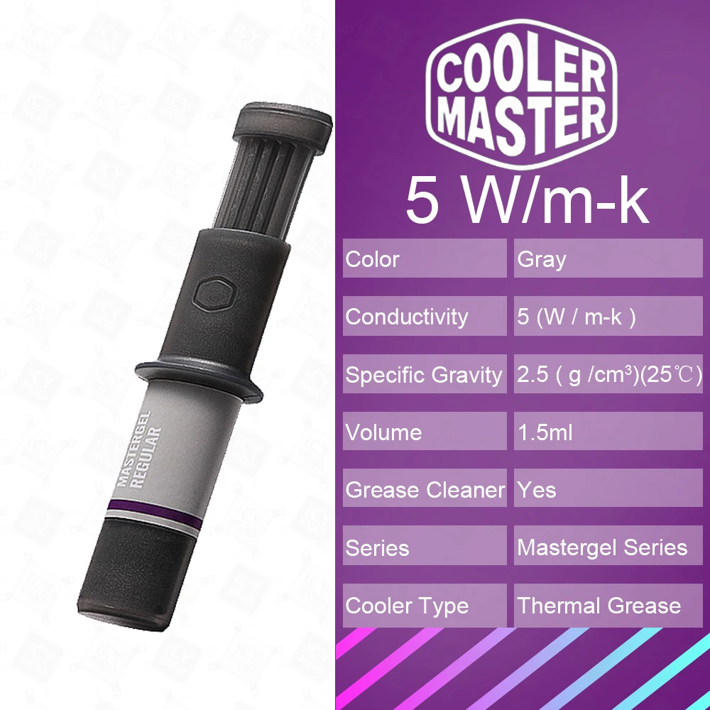 

Cooler Master 5 W/m-k Thermal Grease MasterGel Regular 1.5ml for PC Desktop CPU Thermal Conductive Paste