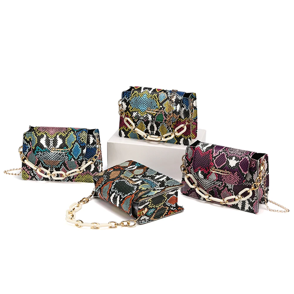 

Fashion Snake Pattern Printing Messenger Bag Women Acrylic Chain Small Handbags Female PU Leather Crossbody Bags