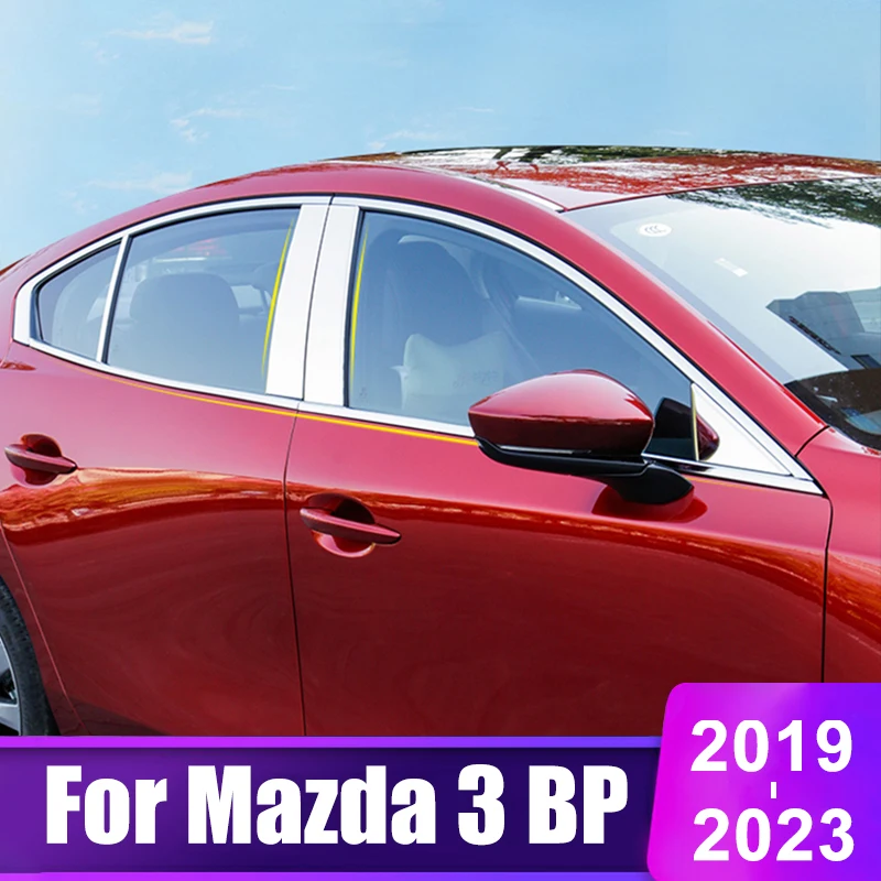 

For Mazda 3 BP 2019 2020 2021 2022 2023 Alexa Stainless steel Car Window Pillar Post Cover Strip Trim Sticker Accessories