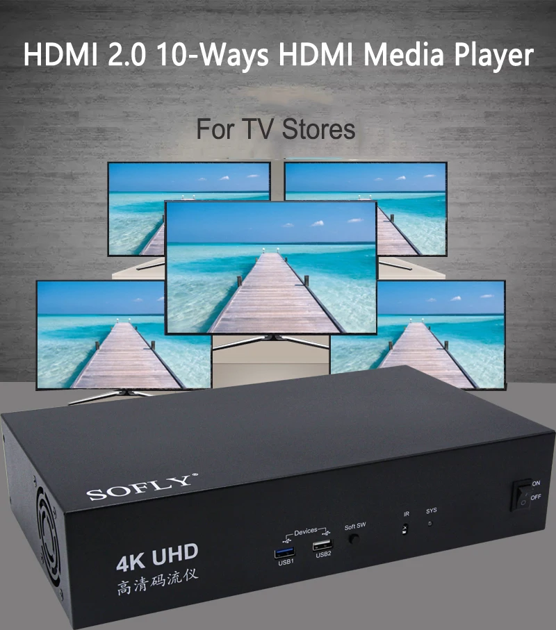 

3D 4K 60HZ HDMI 2.0 10 Channel Video Streamer TV Stores USB Flash Disk Play Multi Media Player Splitter 1x10 1 In 10 Out HDR 10