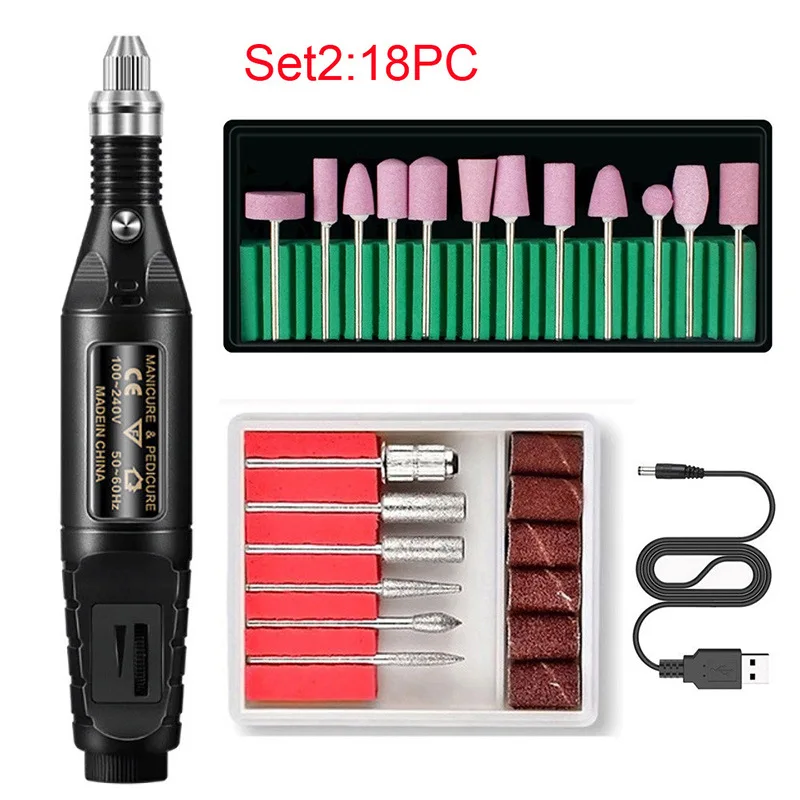 

18pcs Electric Nail Drill Machine Set Grinding Equipment Mill For Manicure Machine Pedicure Strong Nail Polishing Tool nail