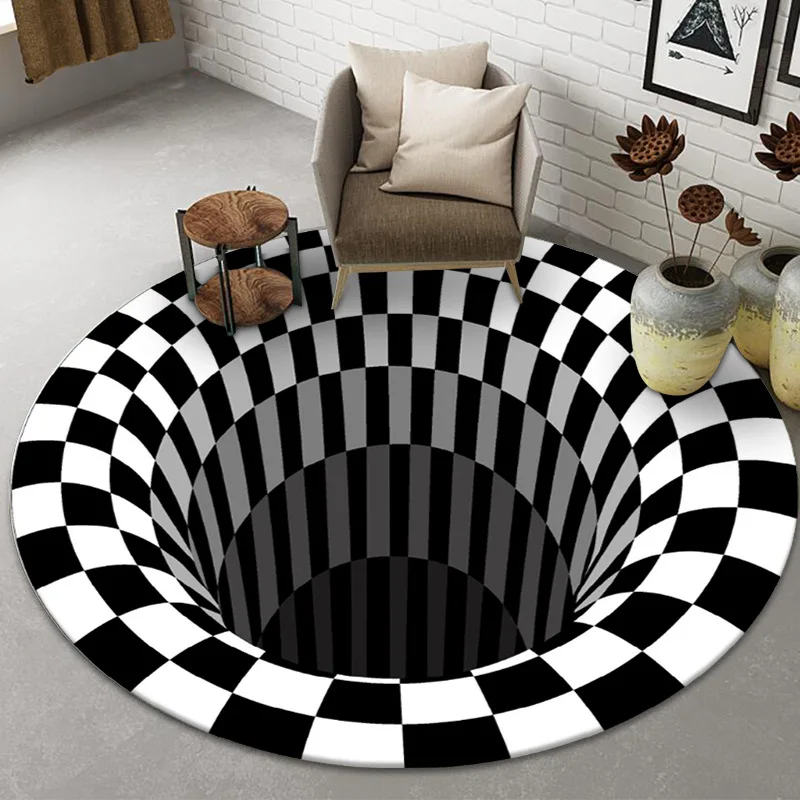 

Black and white spiral circular carpet 3D stereo geometric vision trap floor mat living room bedroom tea table mat