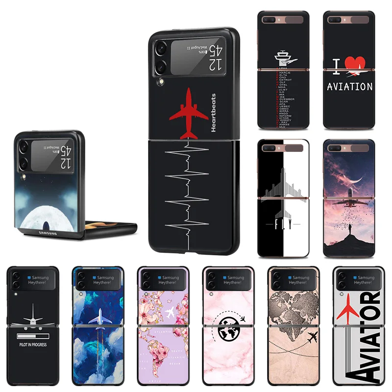 

Чехол для Samsung Z Flip 3 5G чехол для путешествий самолет окрашенный Чехол черный Жесткий чехол для телефона для Galaxy Z Flip3 защита Fundas