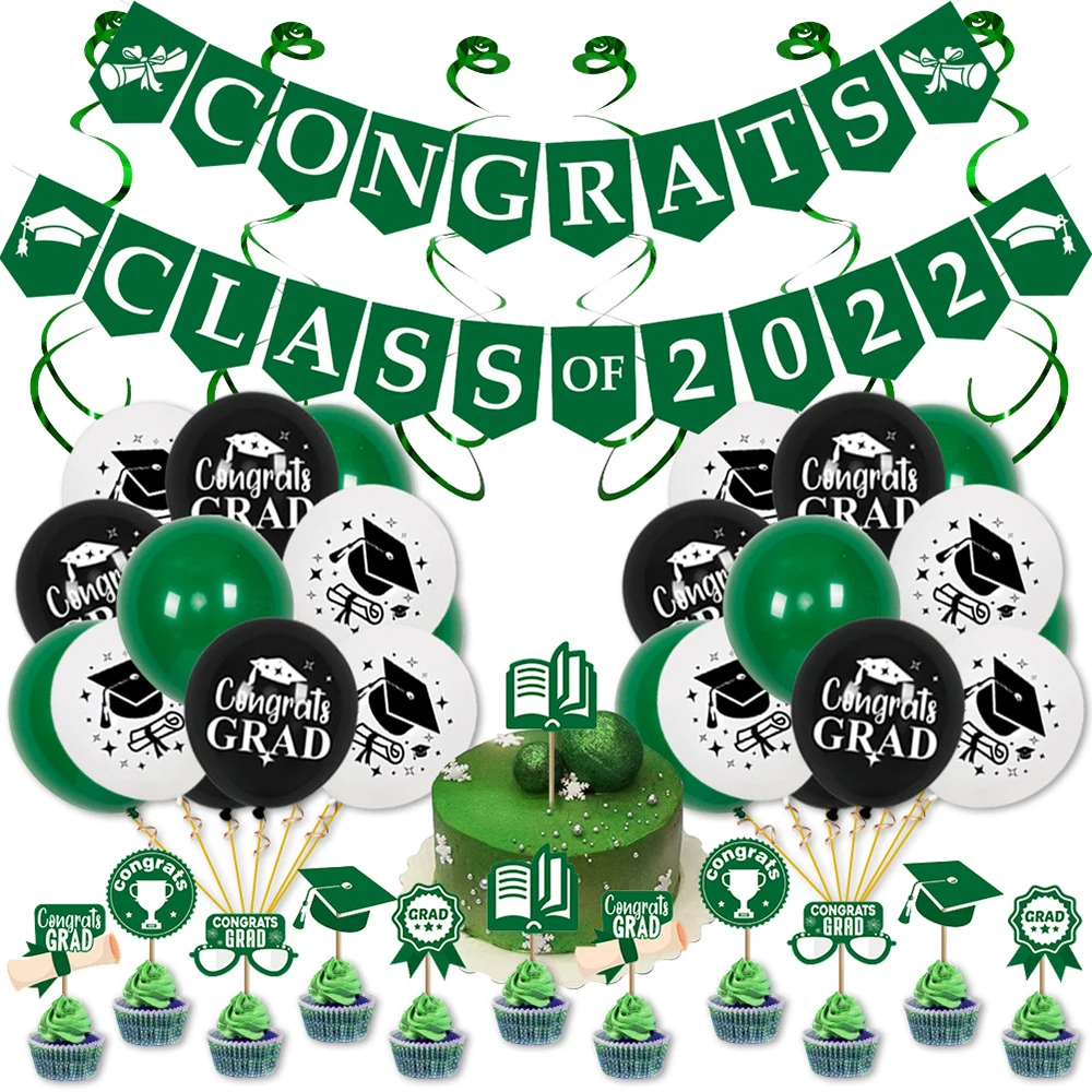 

Congrats Class of 2022 Party Supply Graduation Themed Party Decoration Banner Party Favor Sets Cupcake Topper Hanging Spirals E7