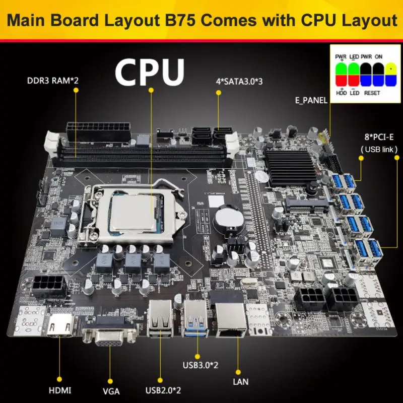 Семейная материнская плата для майнинга 8 pcie 12 PCIE на USB с процессором G1620 LGA1155 MSATA