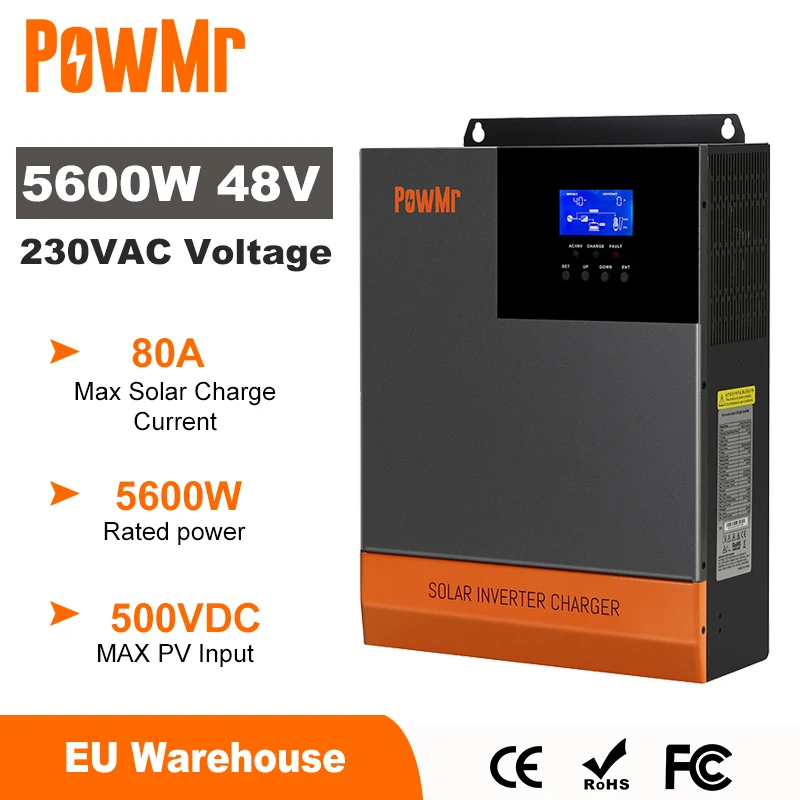 

PowMr 5000W Hybrid Solar Inverter 48V 220V Off Grid Pure Sine Wave Inverter 5KW With MPPT 80A Solar Battery Charger Controller