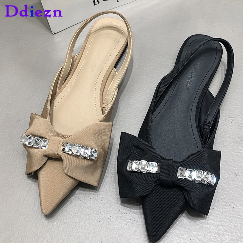 

Женская летняя обувь женские плоские сандалии, модные сандалии с острым носком 2023, элегантные туфли с бантом-бабочкой, женская обувь на плос...