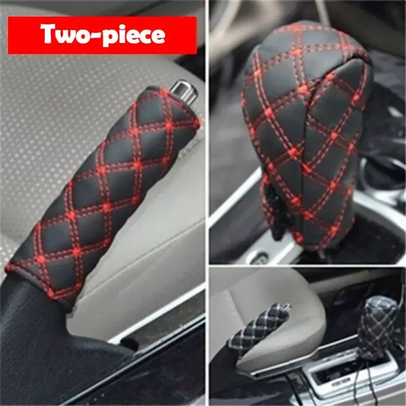 

Gear Shift Knob Cover Faux Leather Hand Brake Cover Sleeve Car Interior Shift Handbrake Collar Case Accessories 2 In 1 Set