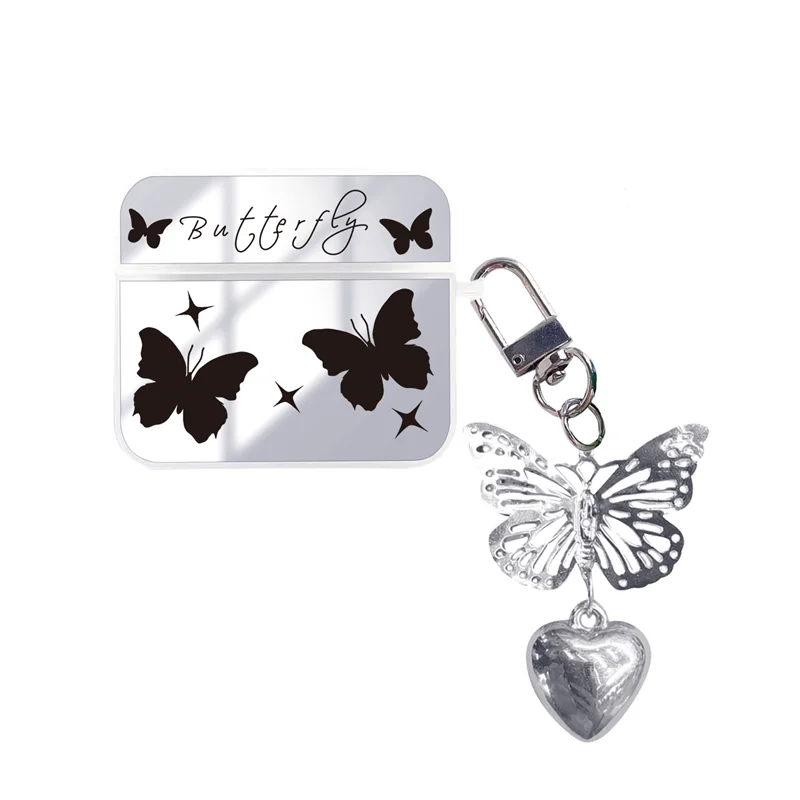 

Стильный зеркальный чехол для наушников с черной бабочкой для 2021 Airpods 3, милый подвесной беспроводной мягкий чехол для наушников Airpods 1, 2 Pro