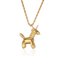 stainless steel heavy balloon horse gold animal horn men punk pendant necklace with rope chain