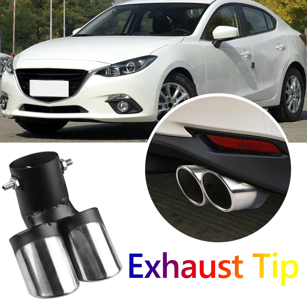 

Dual Outlet Car Exhaust Tip Stainless Steel Slant Rolled Edge Auto Muffler Silencer Universal Black+Silver Car Exterior Supplies