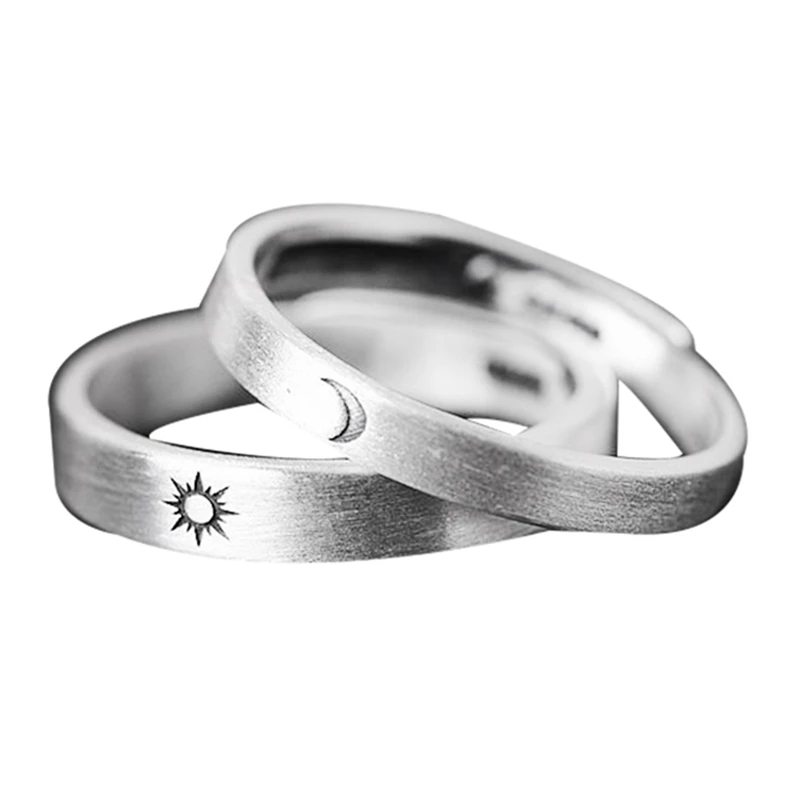 

2Pcs Female Girlfriend Sun and Moon Ring Male Couple Sun and Moon with Shining Silver Ring S925 Silver Ring