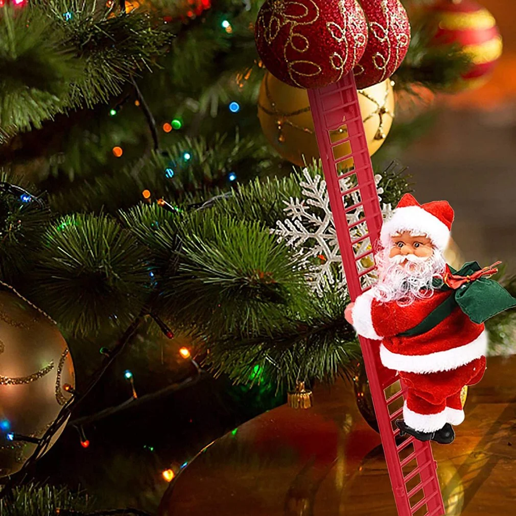 

New Christmas Ornaments Gift Climbing Ladder Doll Toys with Music Electric Santa Claus Merry Christmas Tree Hanging Decoration