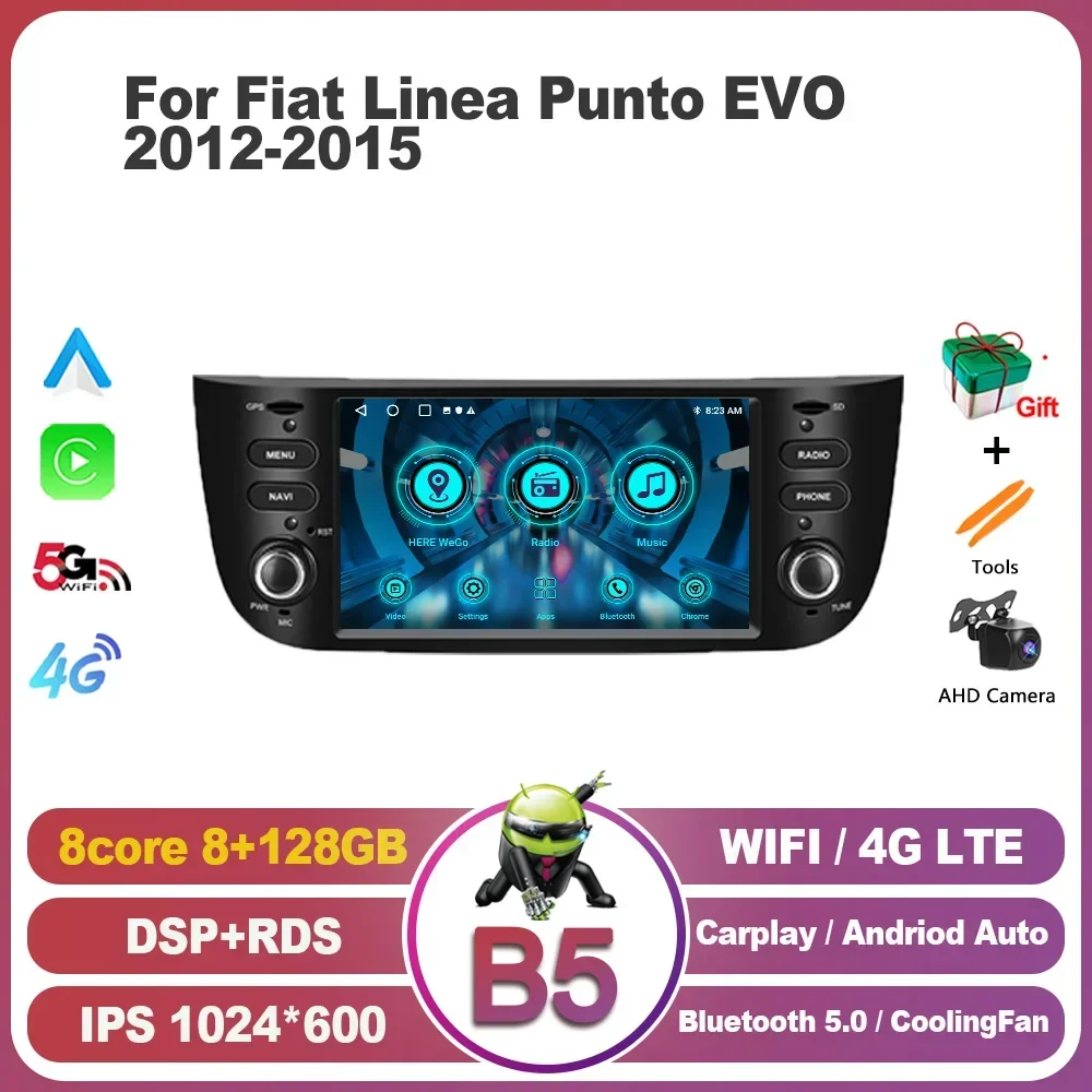 

Android 13 для Fiat Linea Punto EVO 2012-2015, радио, мультимедиа, Беспроводная мультимедийная система Carplay, 2 Din экран, стерео