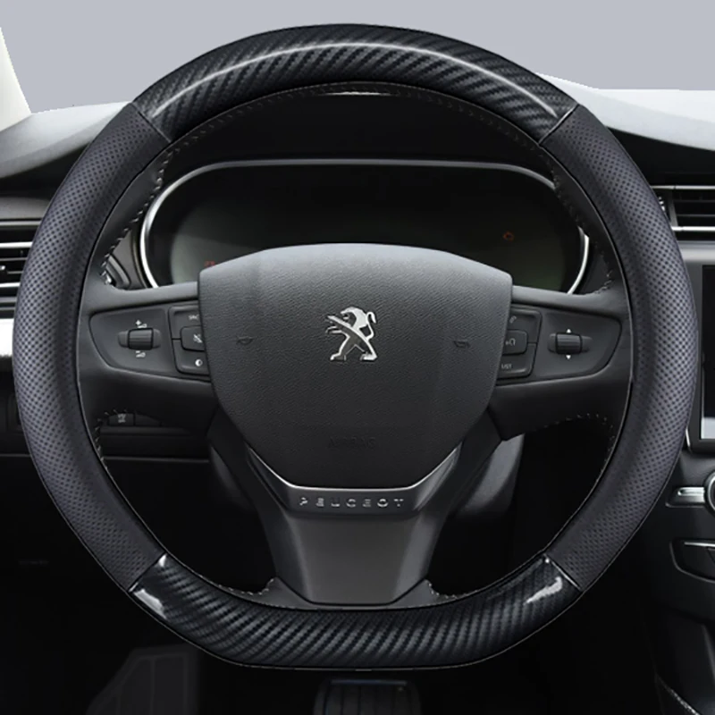 

Carbon Fibre +Genuine Leather Car Steering Wheel Cover D Shape For Peugeot 508 2010~2016 Auto Accessories interior